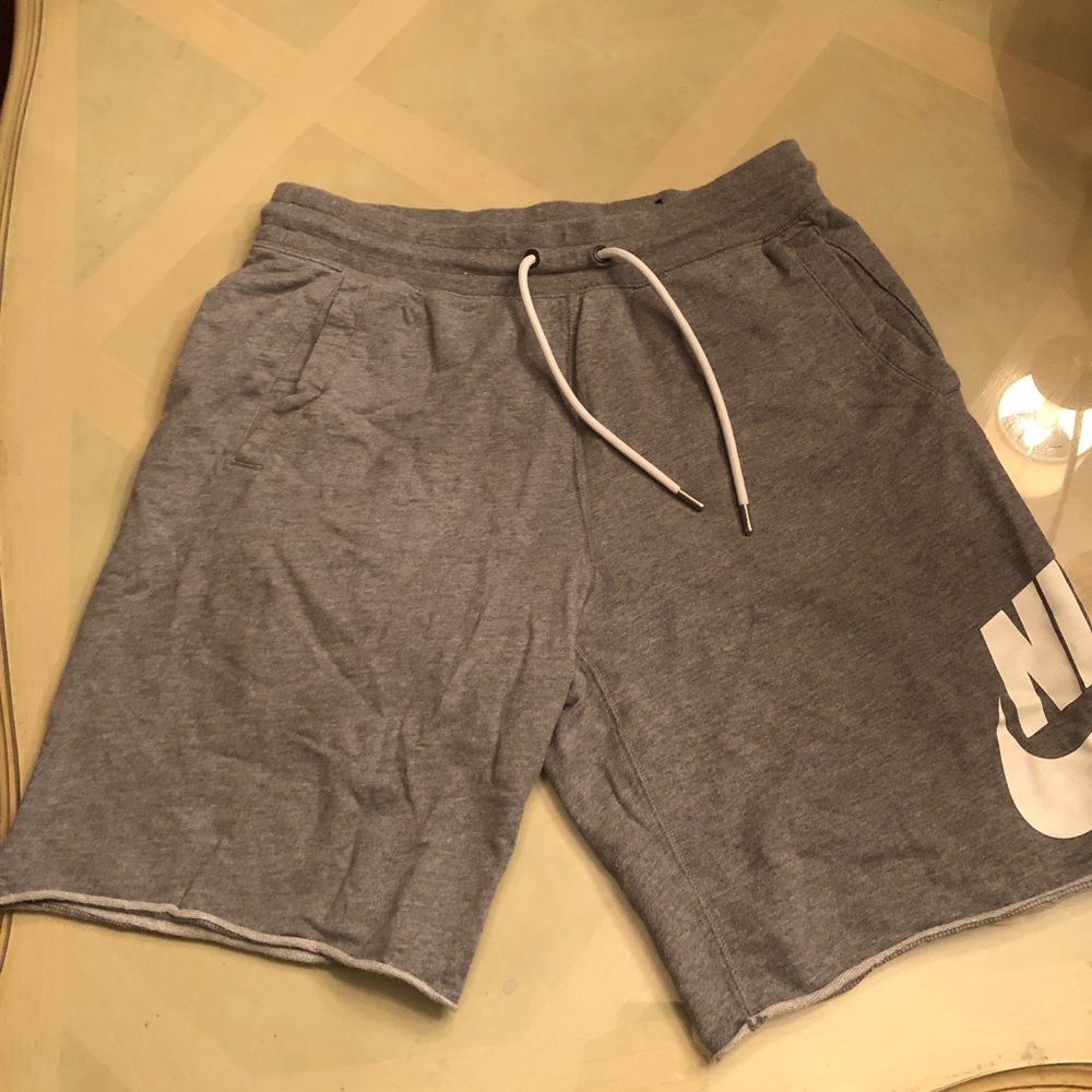 Nike Gray Athletic Fleece Shorts with White Drawstring